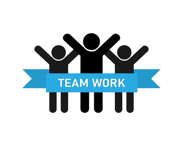 Vector teamwork icon. happy team with raised hands. vector eps 10