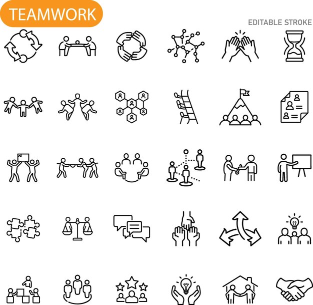 Vector teamwork icons collaboration partnership unity success strategy