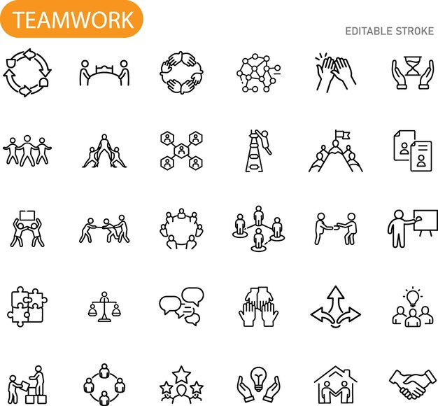 Vector teamwork icons collaboration partnership unity success strategy