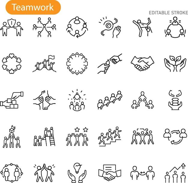 Vector teamwork icons collaboration unity success and growth