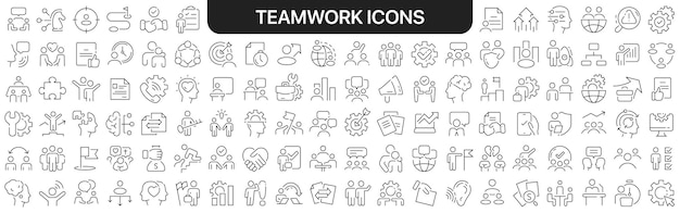 Teamwork icons collection in black Icons big set for design Vector linear icons