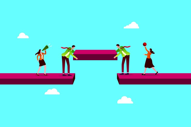 वेक्टर teamwork idea build business bridge connect path together cooperation or collaboration to success
