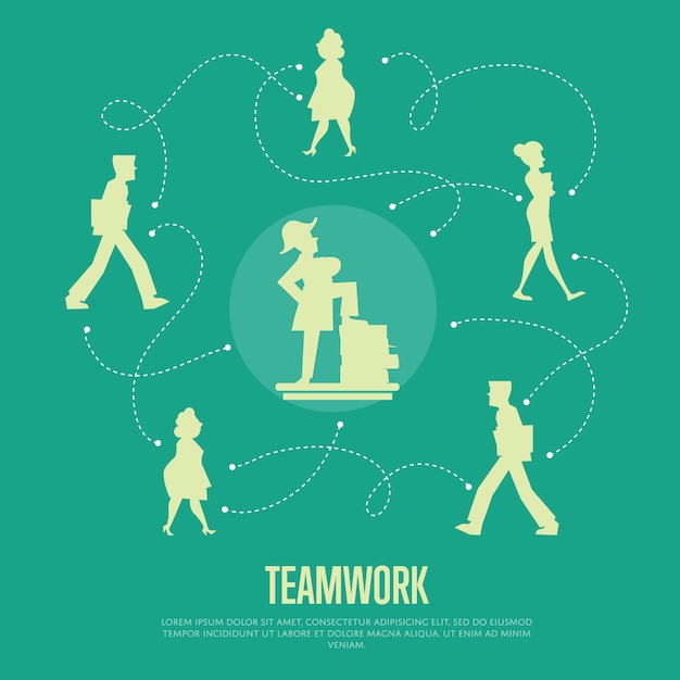 Teamwork illustration with text template with people silhouettes