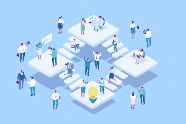 Vector teamwork isometric business people flat vector characters