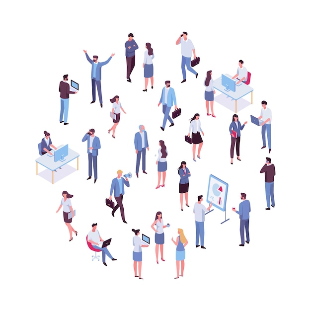 Vector teamwork isometric business people flat vector characters