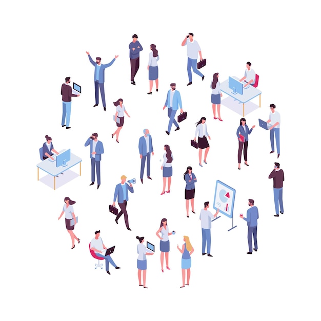 Teamwork isometric business people flat vector characters