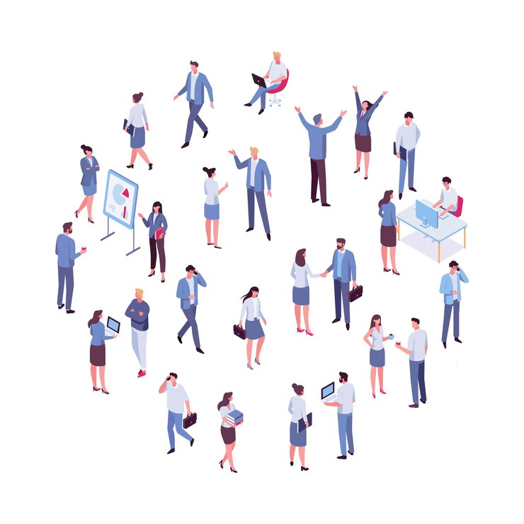 Vector teamwork isometric business people flat vector characters