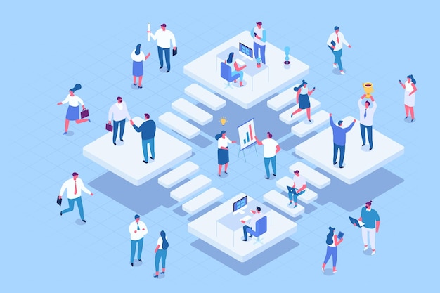 Vector teamwork isometric business people flat vector characters