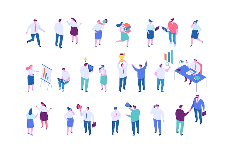 Vector teamwork isometric business people flat vector characters