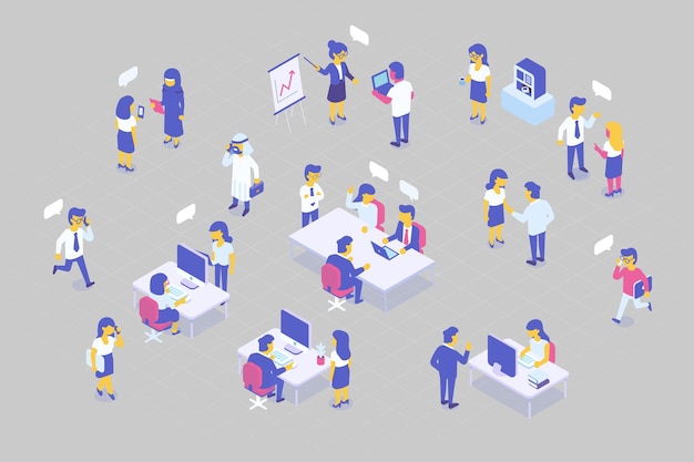 Teamwork isometric business people flat vector characters