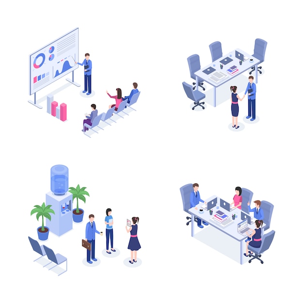 Vector teamwork isometric set.