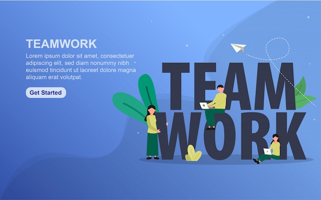 Vector teamwork landing page template. flat design concept of web page design for website.