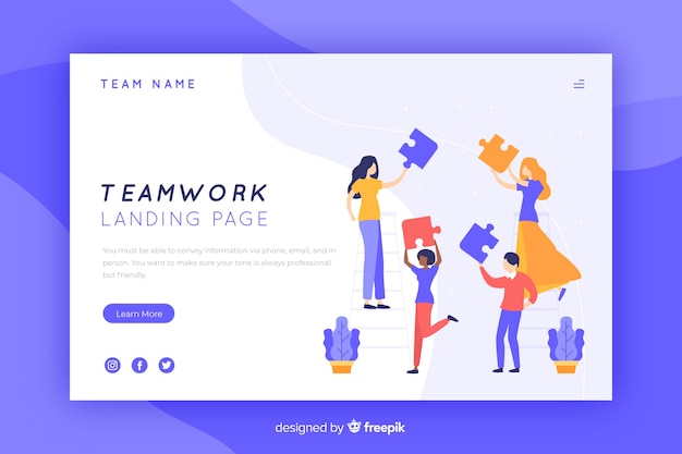 Vector teamwork landing page