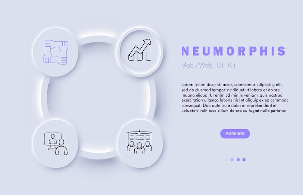 팀웍 라인 아이콘 그래프 화살표 손 협력 지원 Neomorphism 스타일 벡터 라인 아이콘