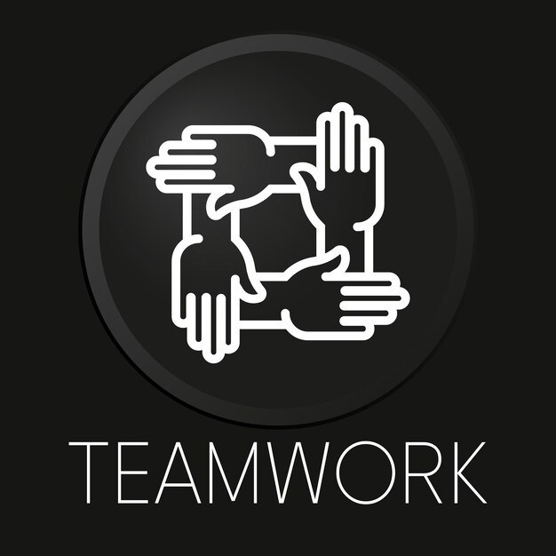 Vector teamwork minimal vector line icon on 3d button isolated on black background premium vector