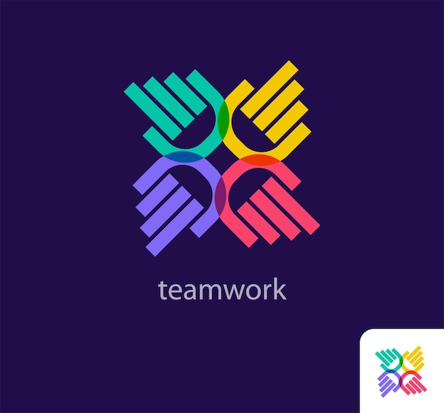 Teamwork and people raising hands idea of solidarity modern logo Unique color transitions