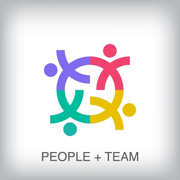 Vector teamwork and people raising hands idea of solidarity modern logo unique color transitions