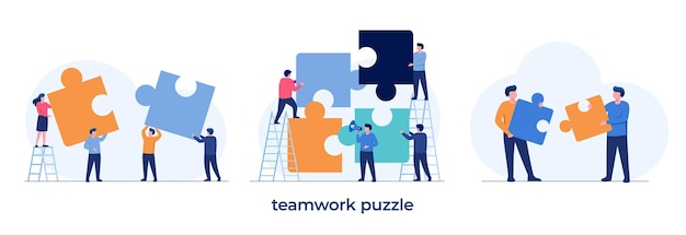 Teamwork puzzle business startup entrepreneur goal target collaboration system corporate partner flat illustration vector