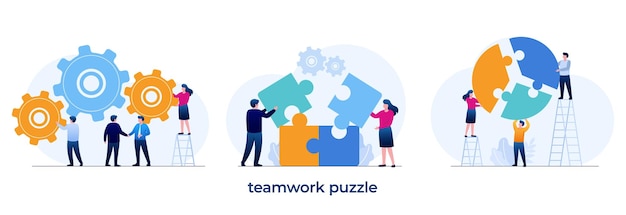 Teamwork puzzle partnership connect collaboration brainstorming partner collaborate match flat illustration vector