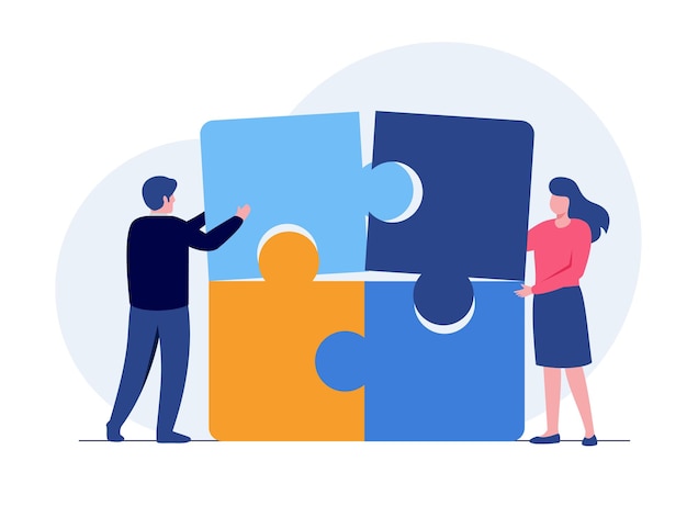 Teamwork puzzle partnership connect collaboration brainstorming partner collaborate match flat illustration vector