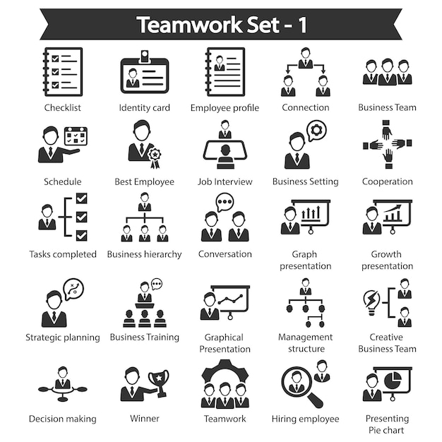 Teamwork set 1 black icon set