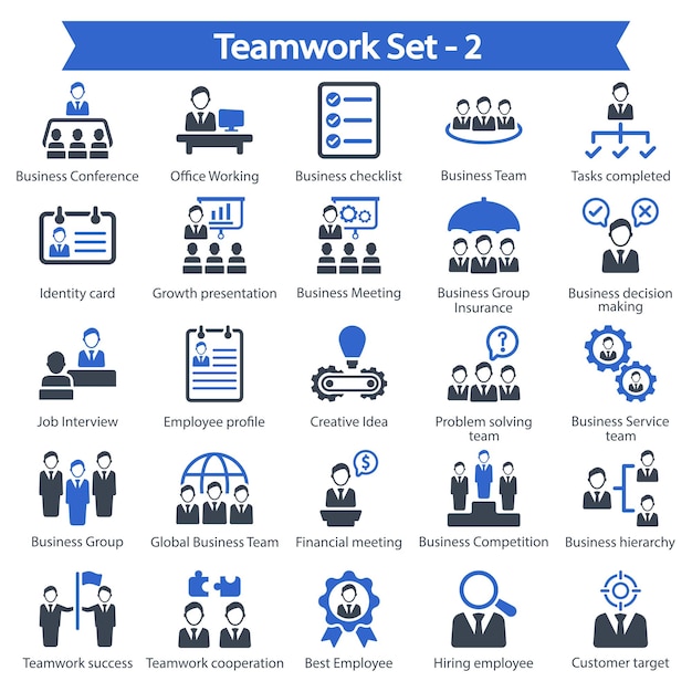 Teamwork set 2 blue icon set