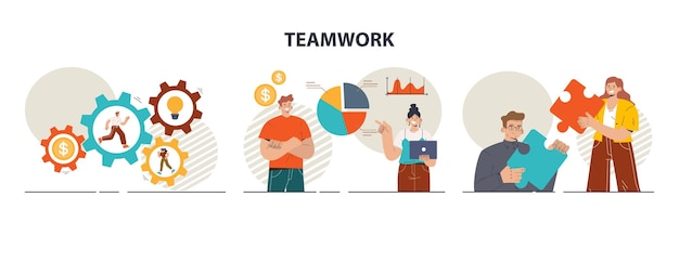 Vector teamwork-set office-personages die samenwerken voor extra zaken