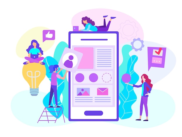 teamwork startup application mobile application interface development vector illustration