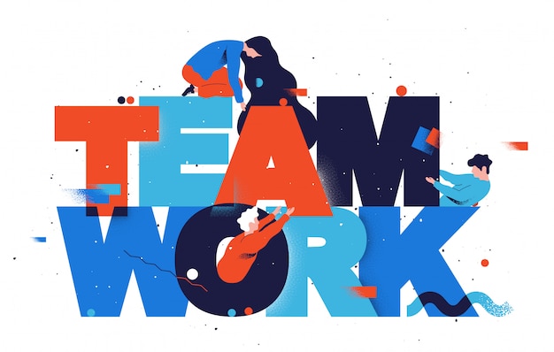 Teamwork. Teambuilding platte vectorillustratie.