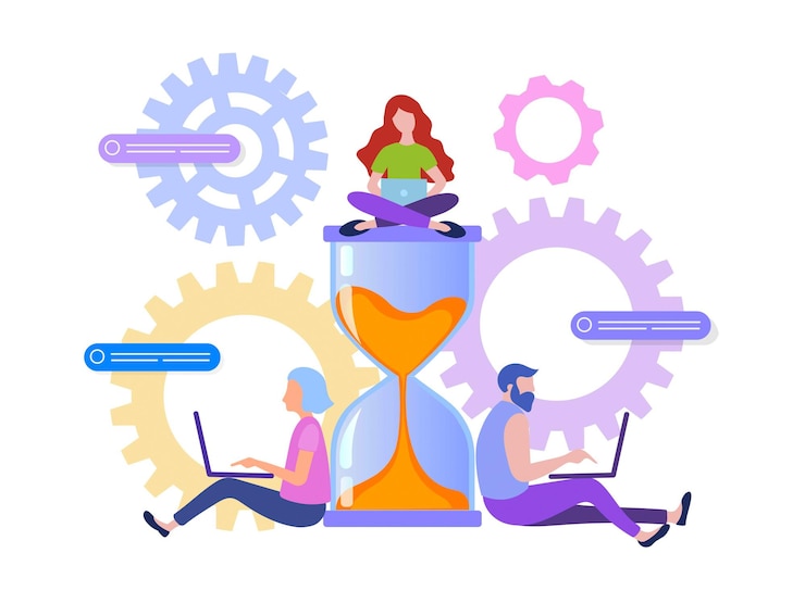 Vector teamwork time is money workflow startup and business development vector illustration