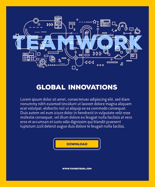 Vector teamwork word lettering on landing page