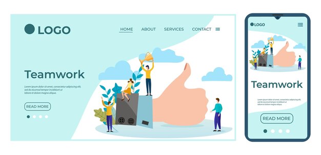 TeamworkTemplate for the user interface of the website's home pageLanding page template