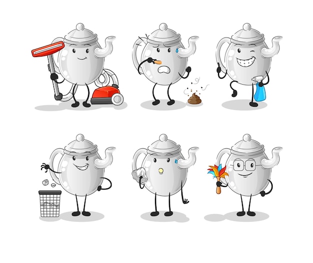 Teapot cleaning group character cartoon mascot vectorxa