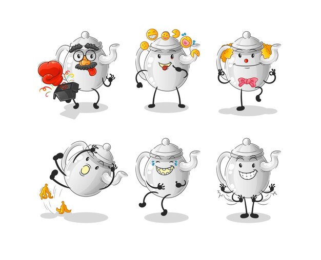 Teapot comedy set character cartoon mascot vectorxA