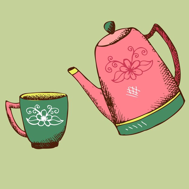 A teapot and a cup of coffee