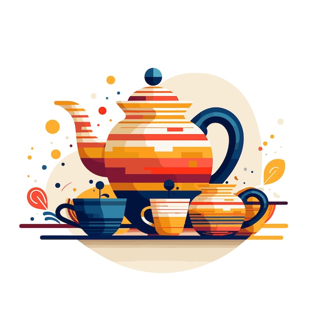 Teapot and cups flat illustration