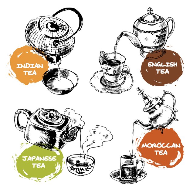 Vector teapot and cups icons set