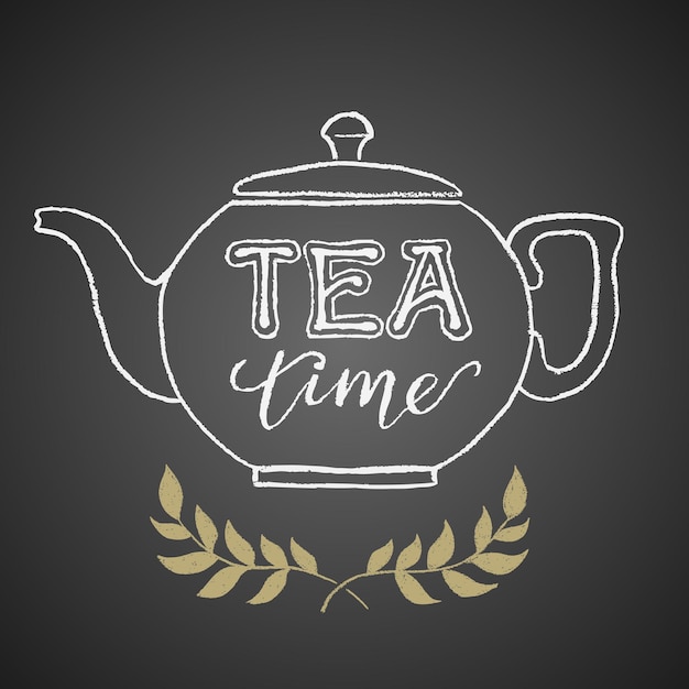 Teapot drawn on chalkboard with Tea Time lettering