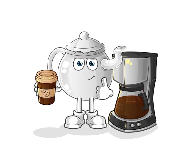 Teapot drinking coffee illustration character vector