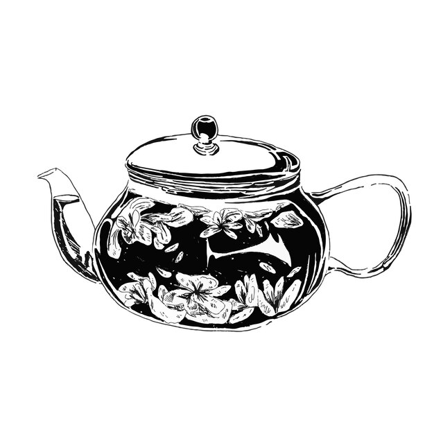 Vector teapot filled with flowers