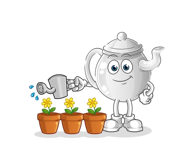 Teapot watering the flowers mascot cartoon vectorxA