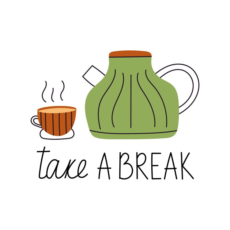 Vector teapot with cup take a break concept of selflove element for print postcard and poster vector illustration