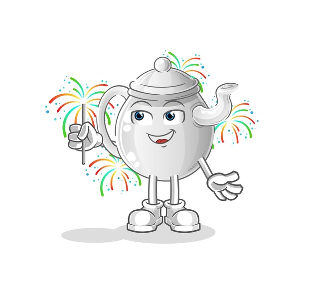 Teapot with fireworks mascot cartoon vectorxA