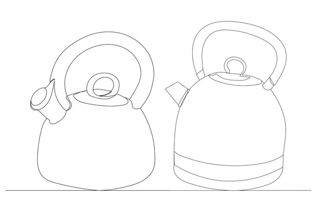 Teapots one line drawing outline vector