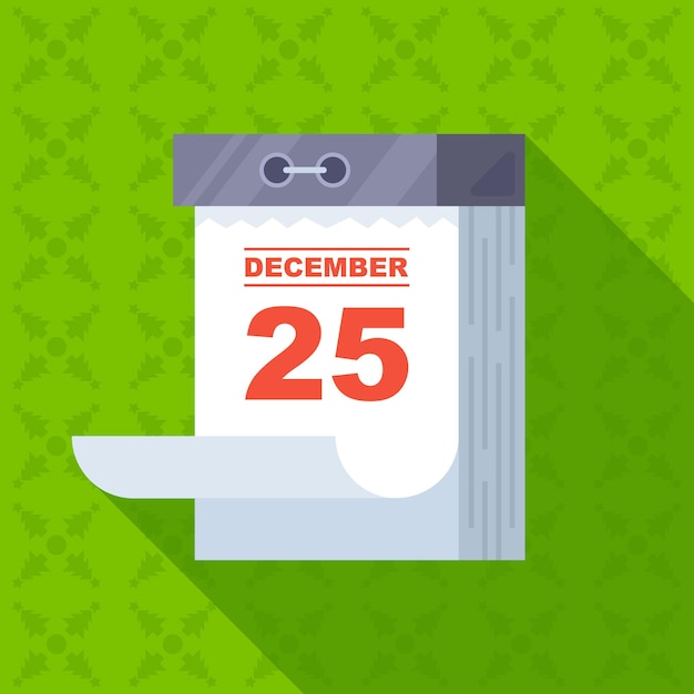 Vector tear-off calendar with christmas date. december 25 is a day off. flat vector illustration.