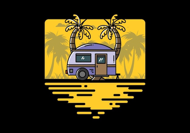 Teardrop camper and coconut tree illustration design