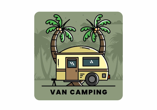 Teardrop camper and coconut tree illustration design