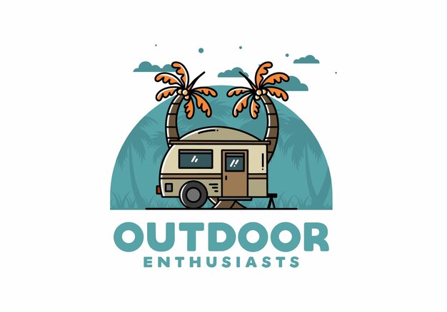 Teardrop camper and coconut tree illustration design