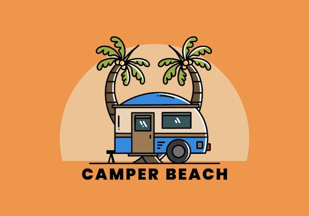 Teardrop camper and coconut tree illustration design