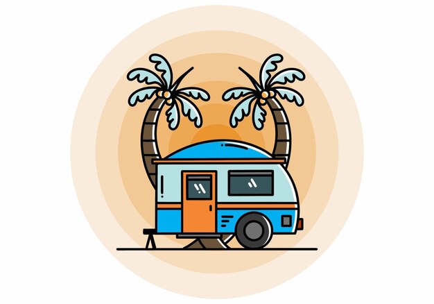 Teardrop camper and coconut tree illustration design